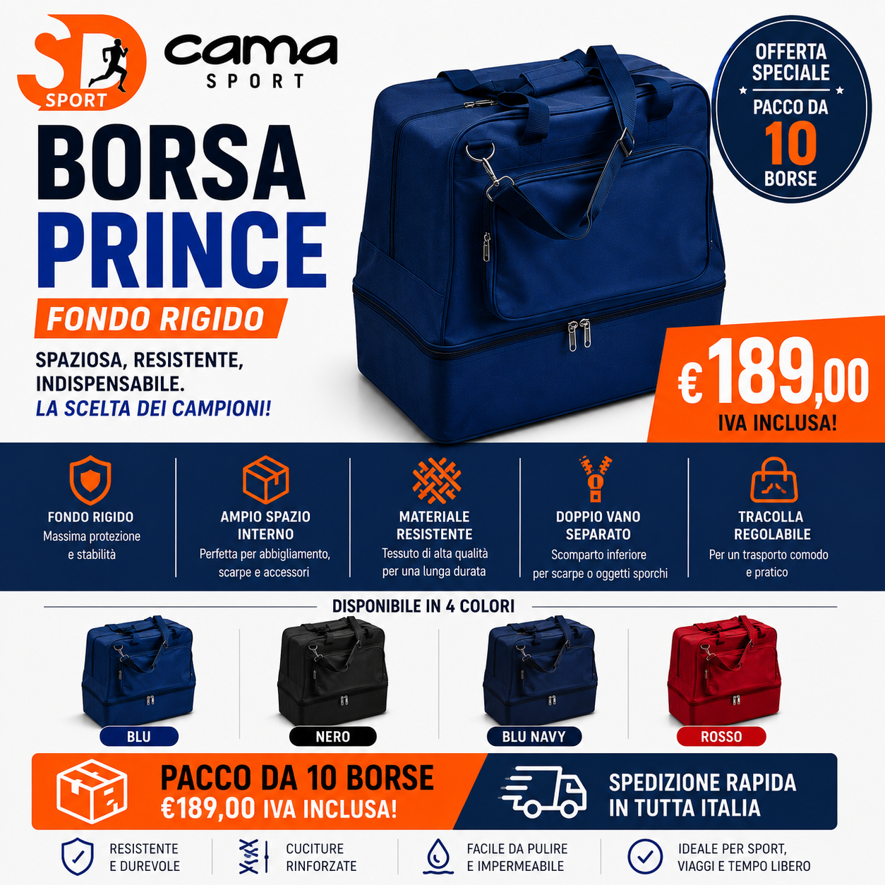 BORSA CAMA PRINCE CON FONDO RIGIDO PACCO DA 10